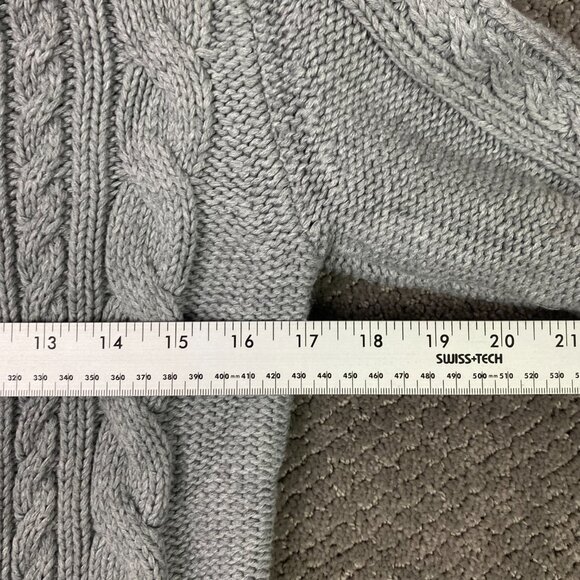 LL Bean Full Zip Cardigan Sweater Women's Medium Gray Cable Knit Chunky 517893 - Picture 8 of 12